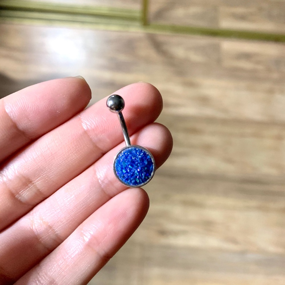Blue druzy belly ring